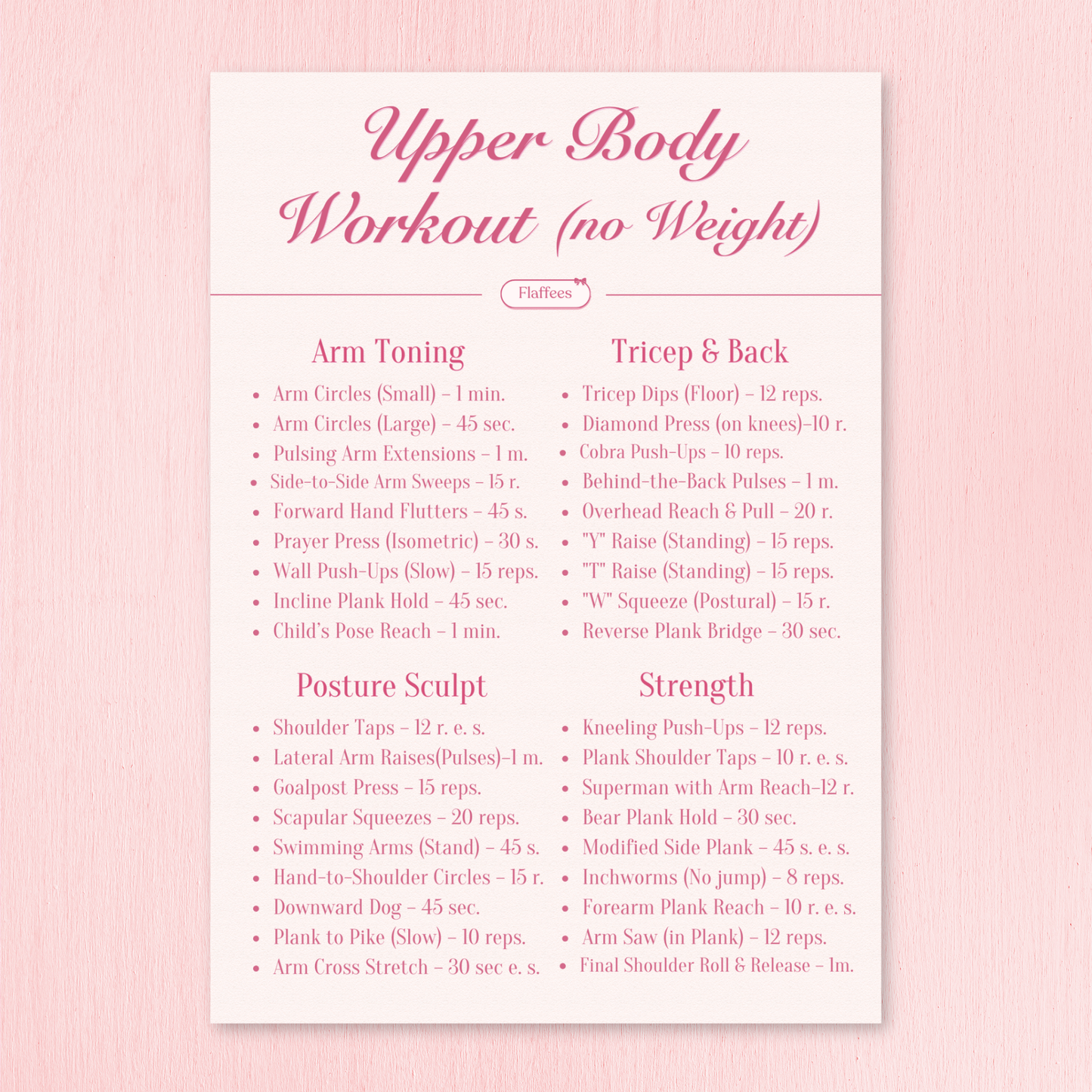 Upper Body Workout plan on a pink background