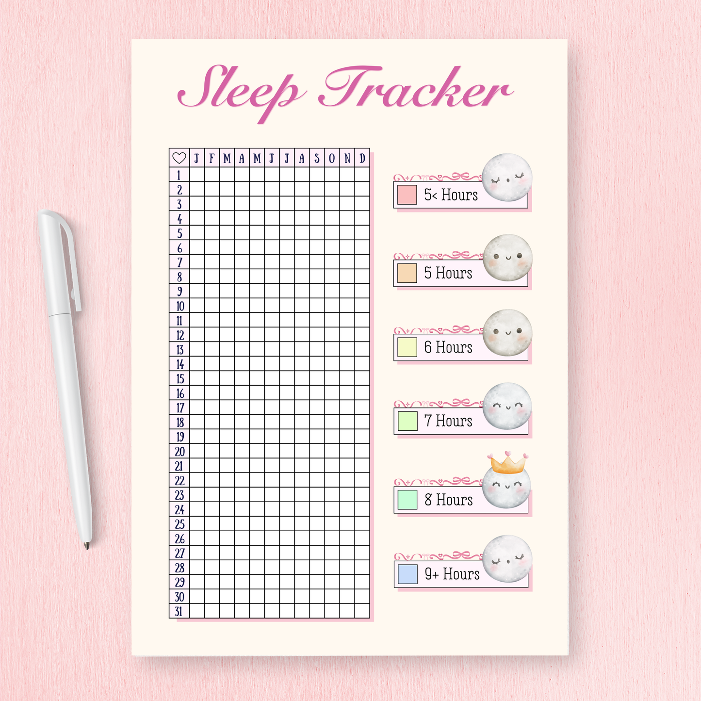 Yearly Sleep Tracker for Bullet Journal