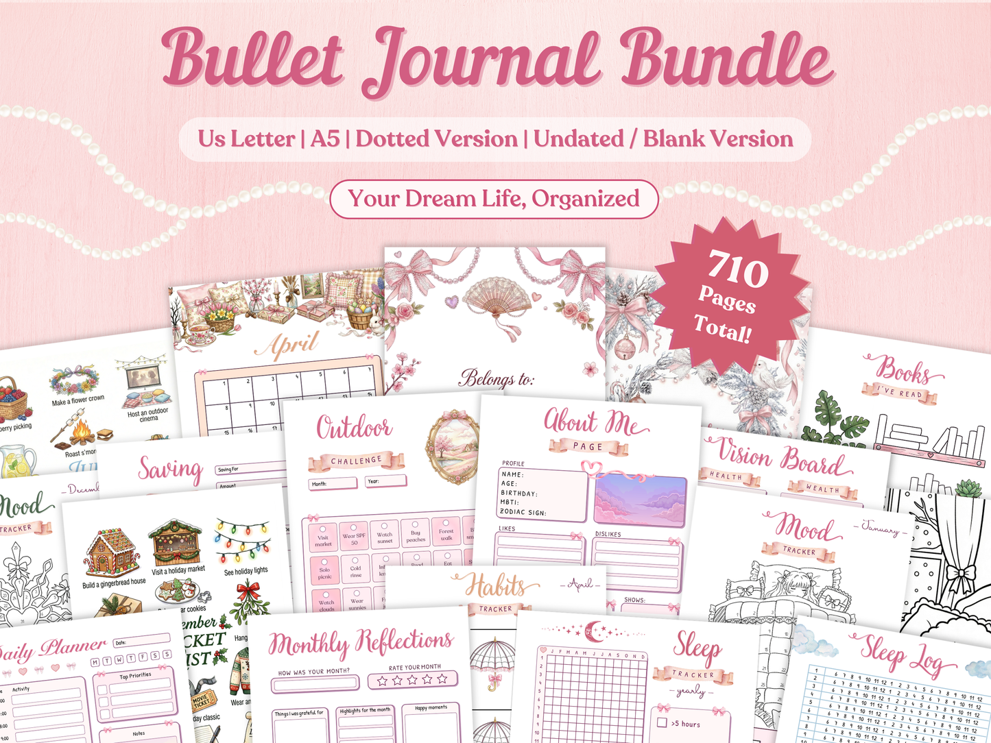 Ultimate 2026 Coquette Bullet Journal Bundle (145+ Pages) | Printable & Digital