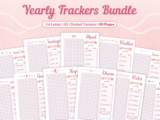 Coquette Yearly Tracker Bundle | 40+ Aesthetic Pages