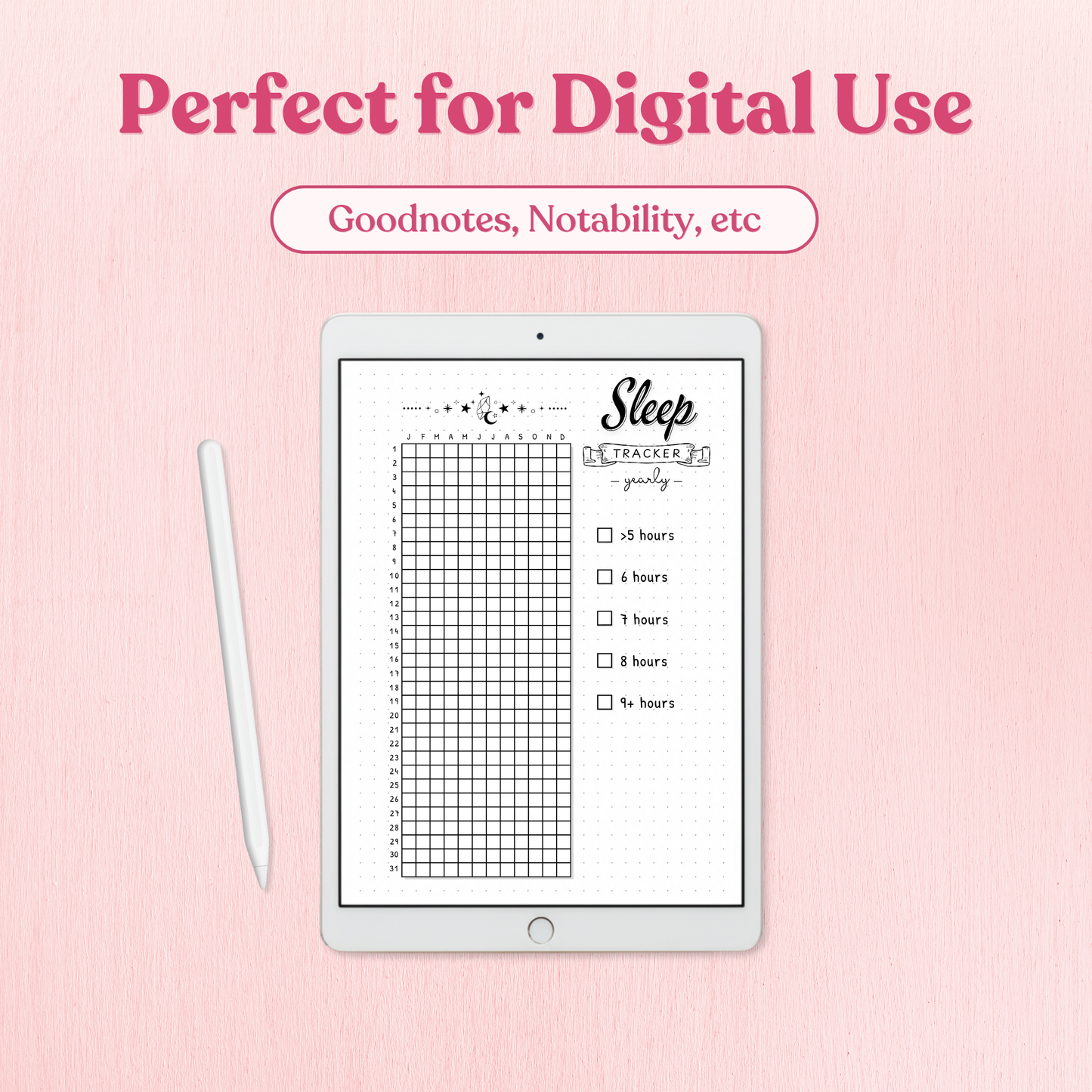 Digital sleep tracker on a tablet with a pink background