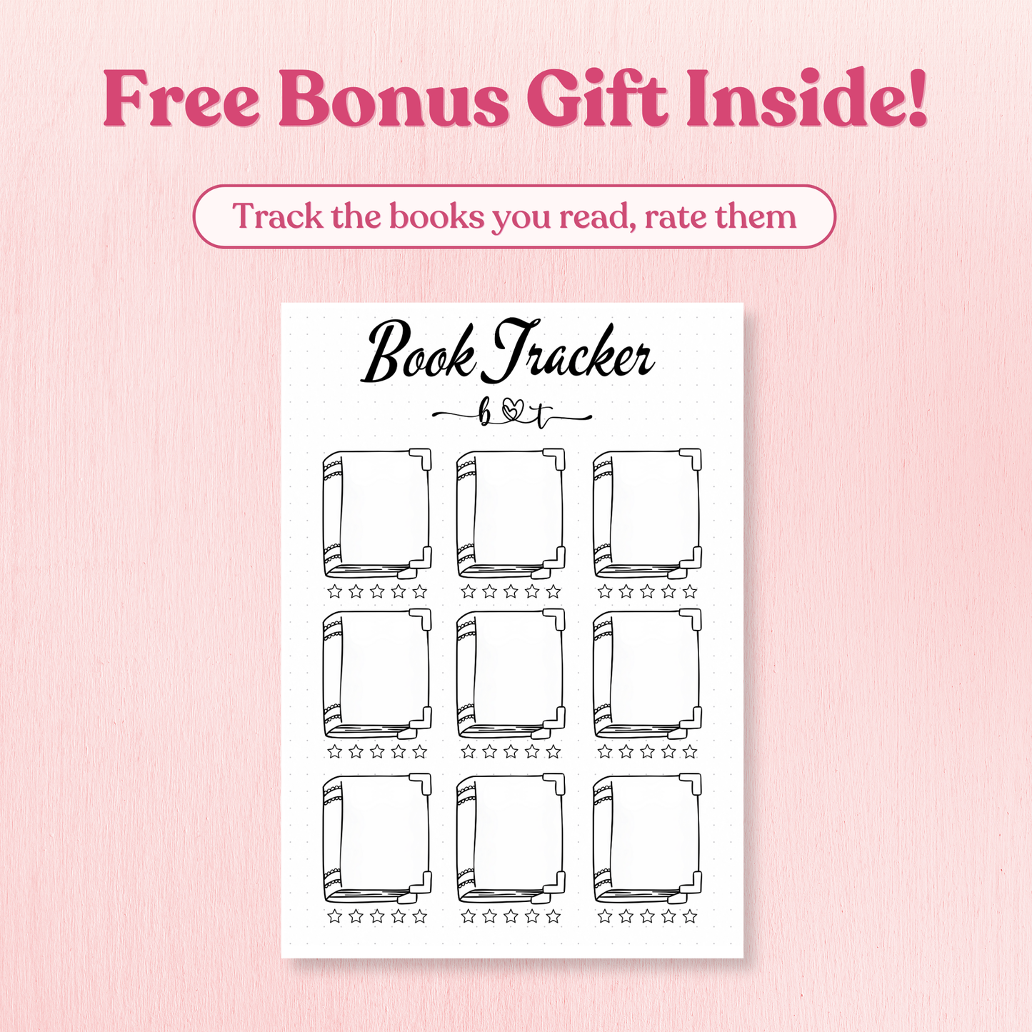 Book Tracker sheet with text on a pink background