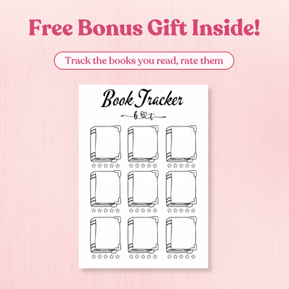 Book Tracker sheet with text on a pink background