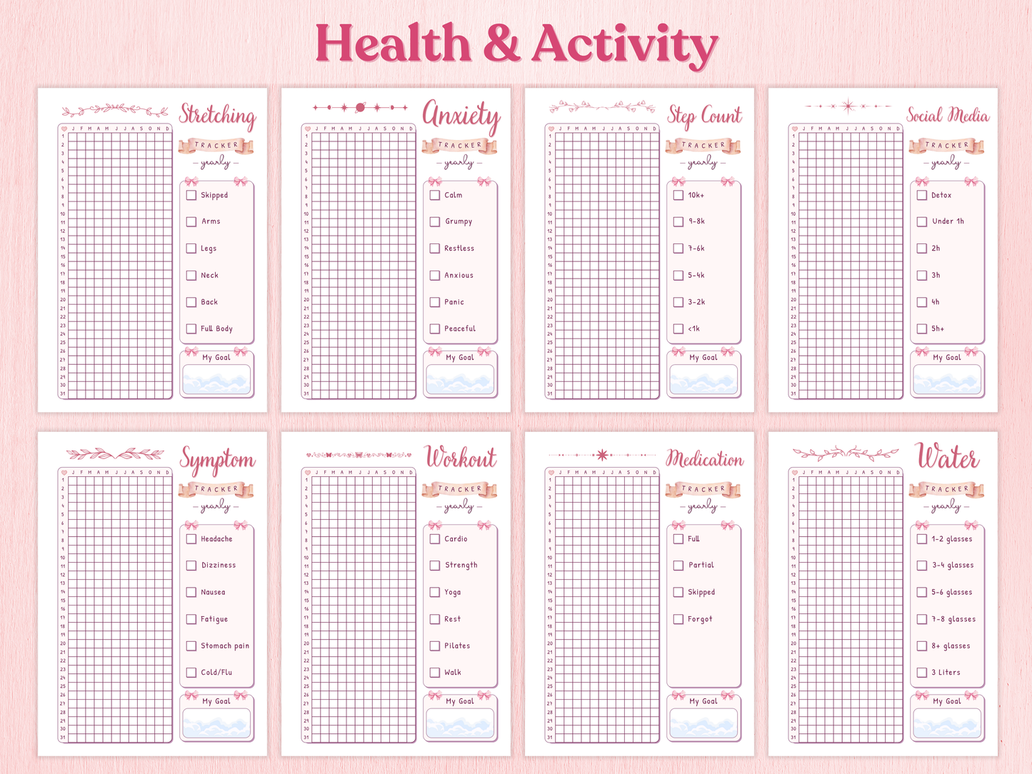 Coquette Yearly Tracker Bundle | 40+ Aesthetic Pages