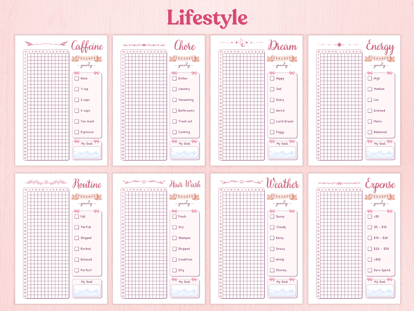 Coquette Yearly Tracker Bundle | 40+ Aesthetic Pages