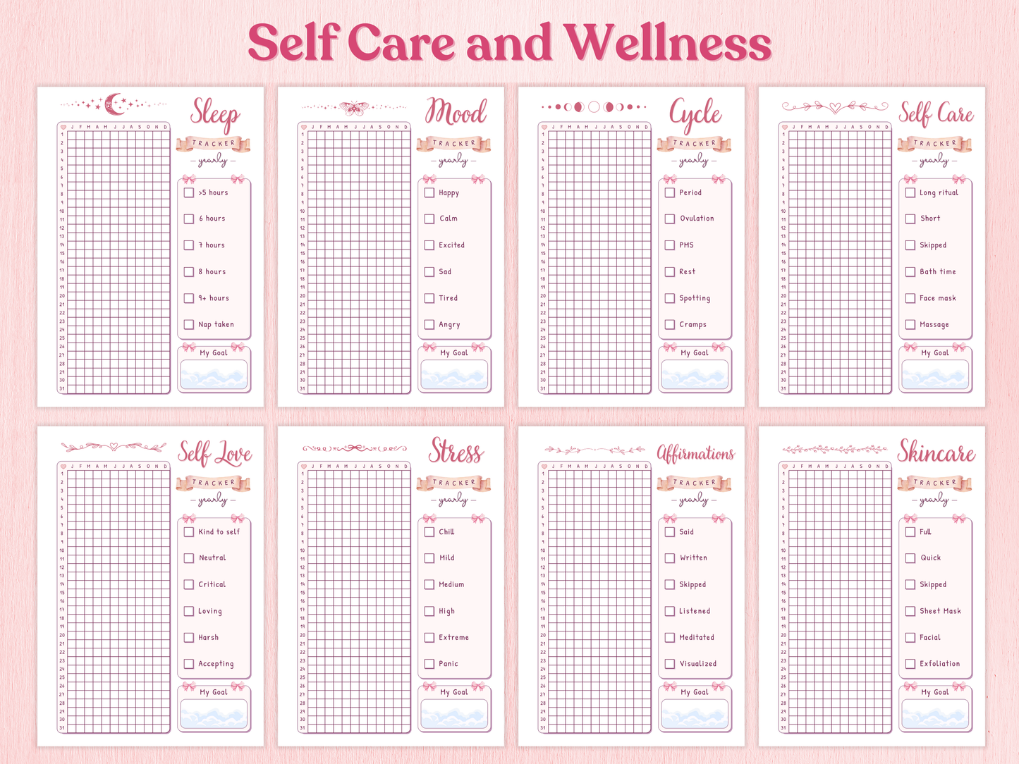 Coquette Yearly Tracker Bundle | 40+ Aesthetic Pages