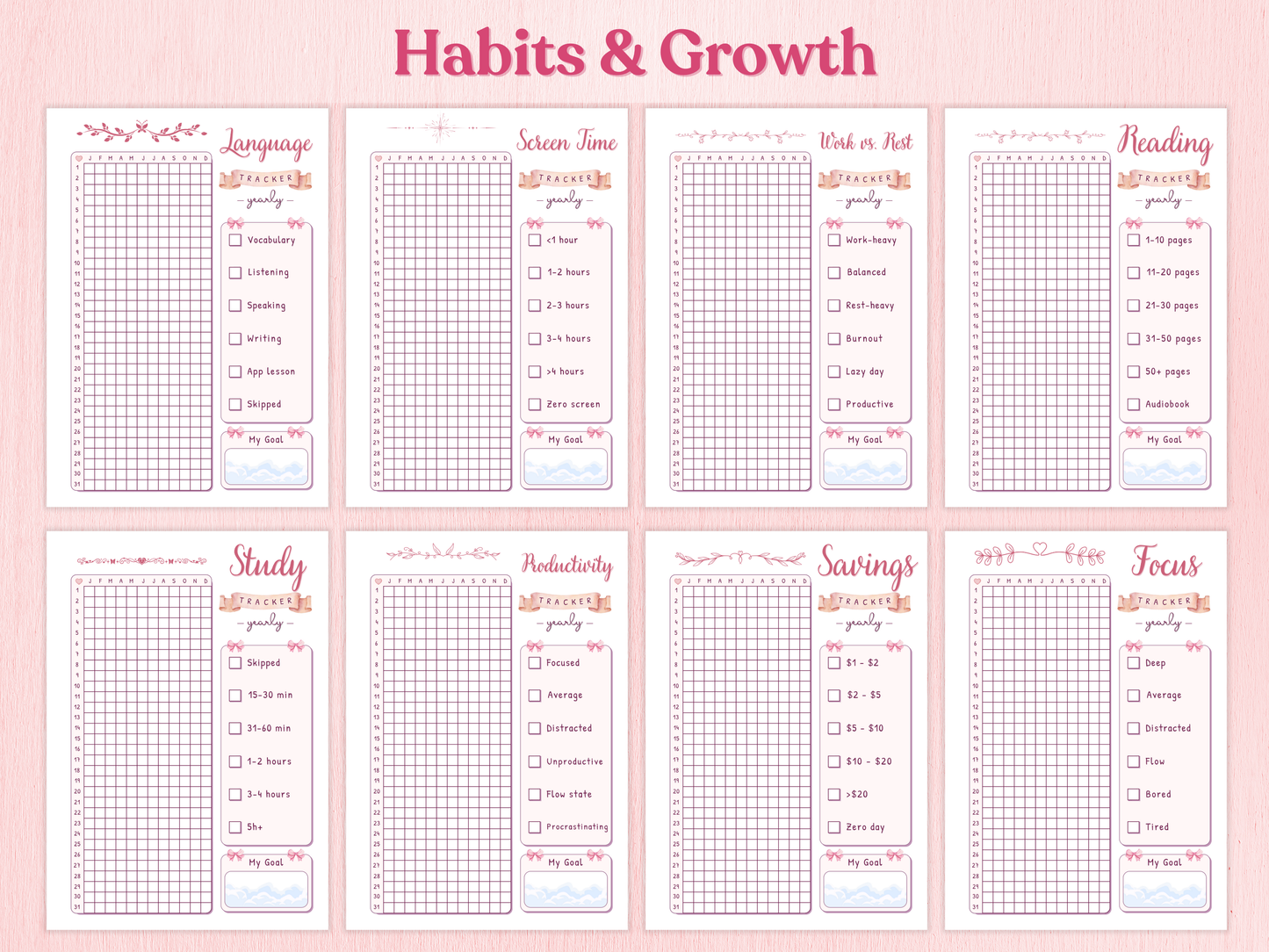 Coquette Yearly Tracker Bundle | 40+ Aesthetic Pages