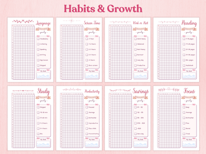 Coquette Yearly Tracker Bundle | 40+ Aesthetic Pages