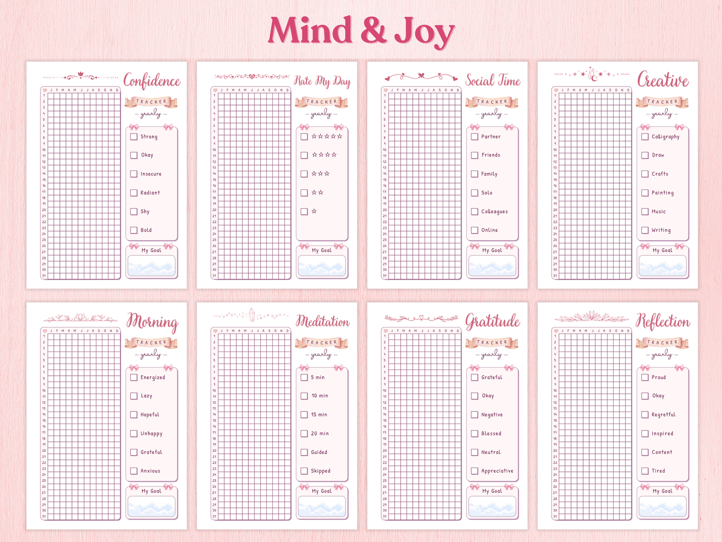 Coquette Yearly Tracker Bundle | 40+ Aesthetic Pages