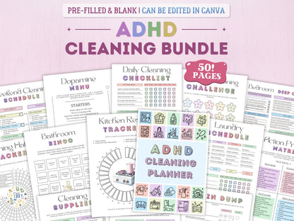 ADHD Cleaning & Home Reset Planner (Editable Bundle)