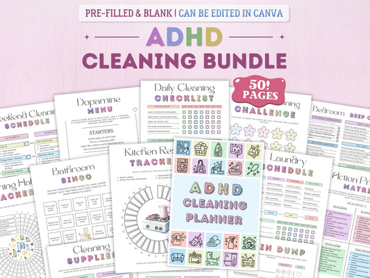 ADHD Cleaning & Home Reset Planner (Editable Bundle)
