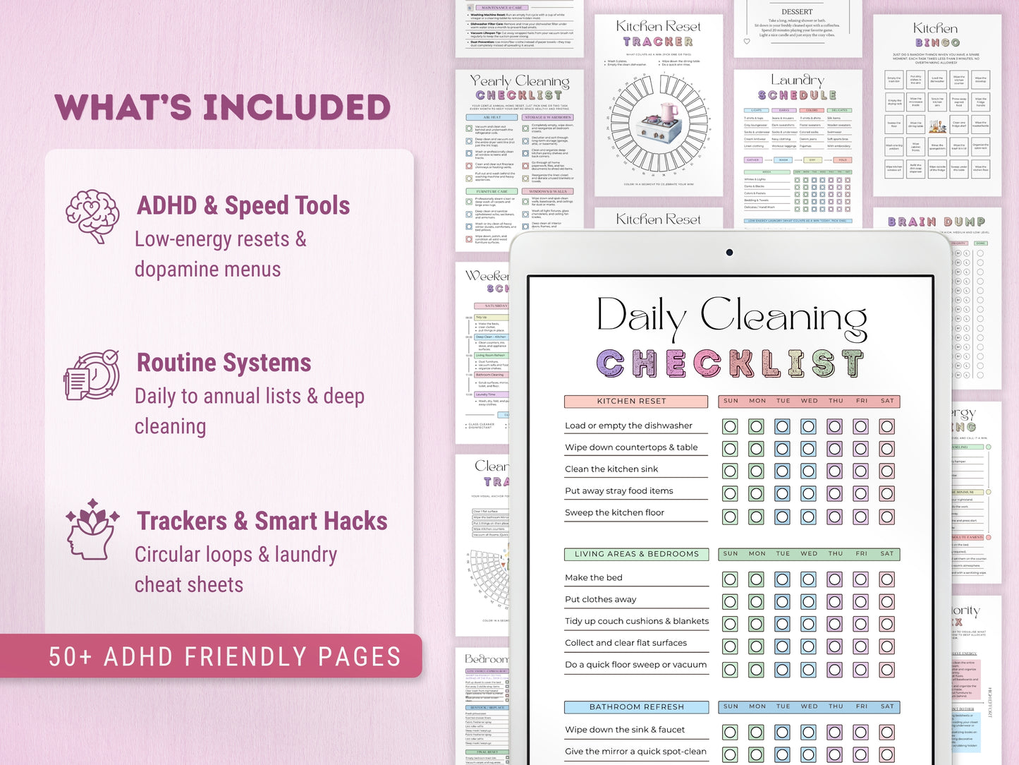 ADHD Cleaning & Home Reset Planner (Editable Bundle)