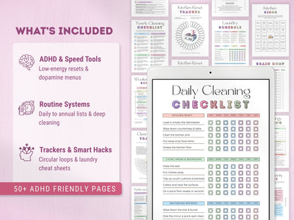 ADHD Cleaning & Home Reset Planner (Editable Bundle)