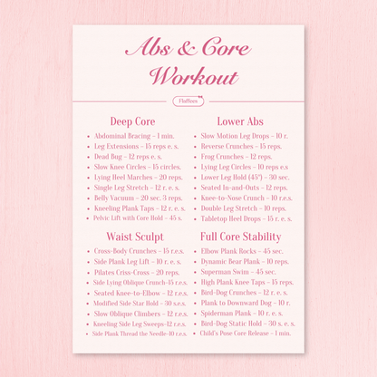 Workout plan for Abs & Core on a pink background