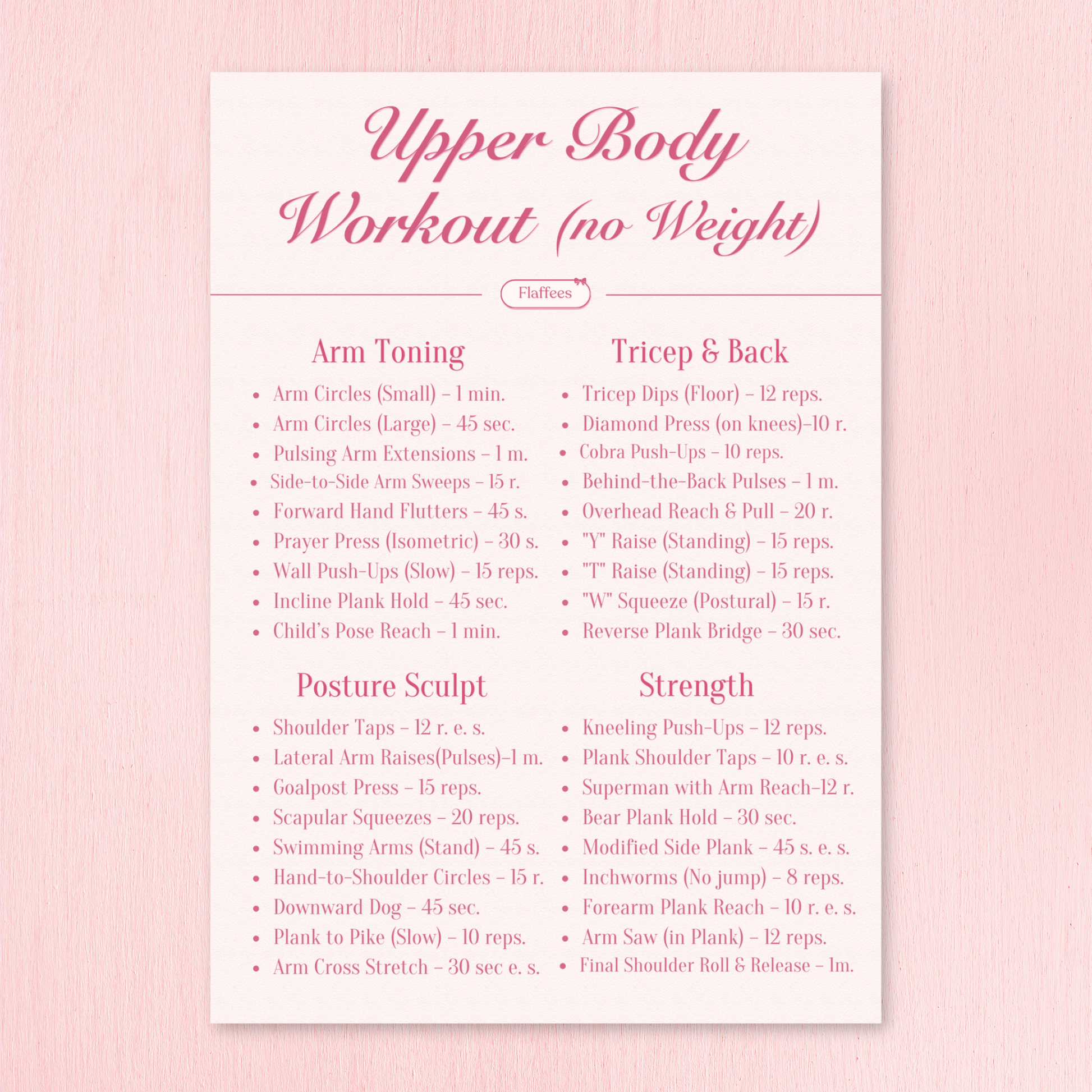 Upper Body Workout plan on a pink background