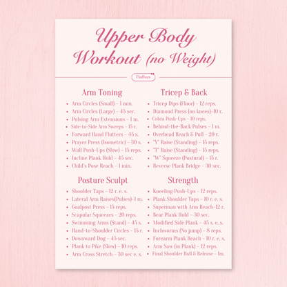 Upper Body Workout plan on a pink background