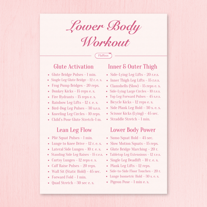 Lower body workout plan on a pink background