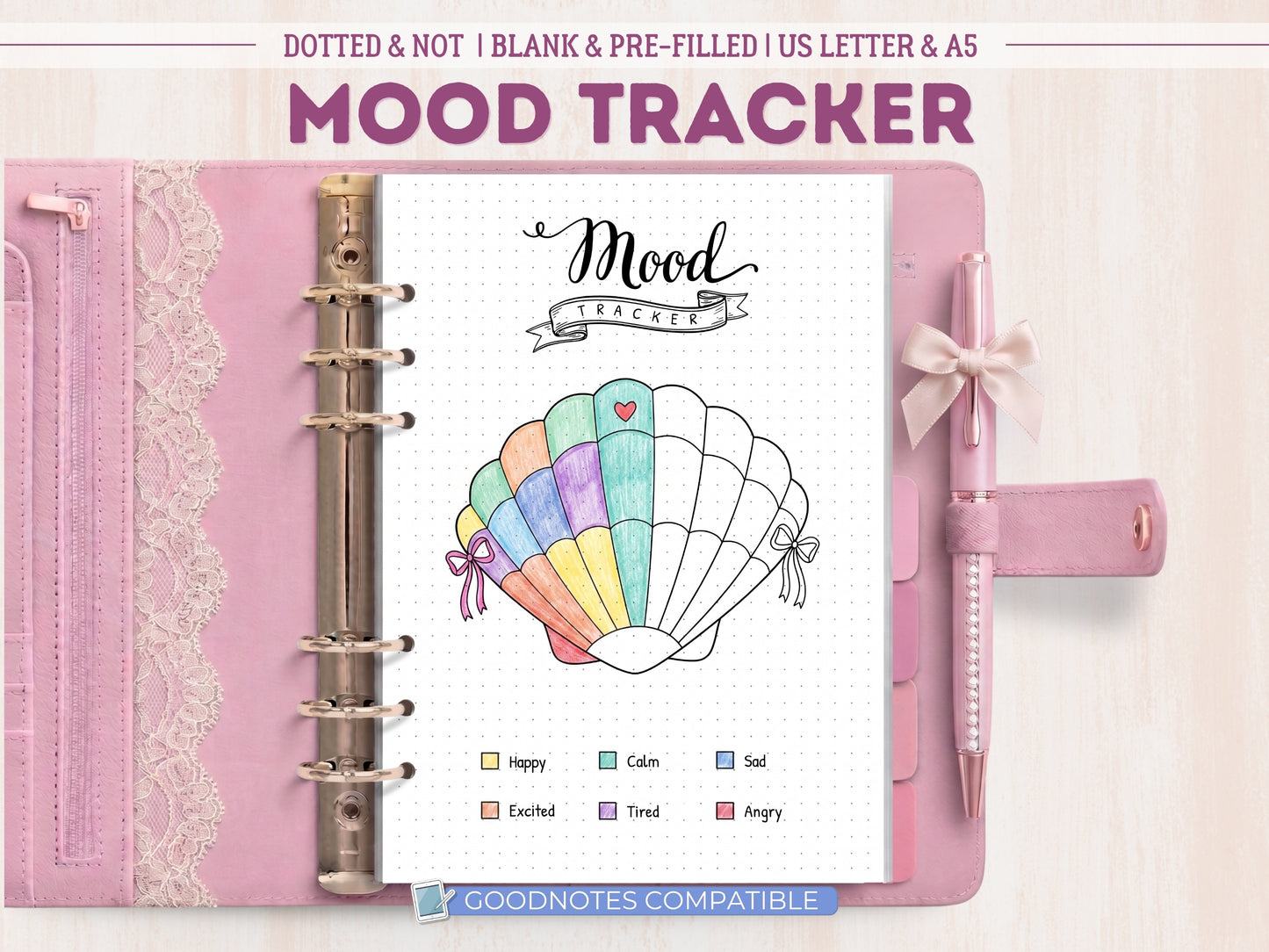 Premade Seashell Bujo Mood Tracker