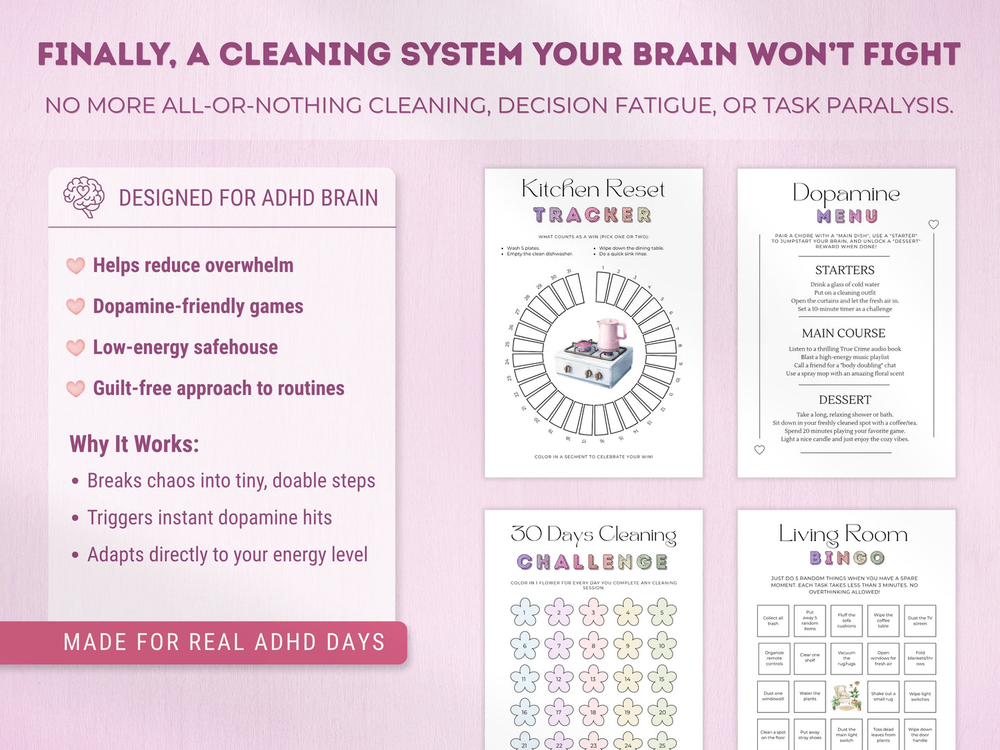 ADHD Cleaning & Home Reset Planner (Editable Bundle)