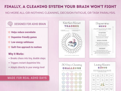 ADHD Cleaning & Home Reset Planner (Editable Bundle)