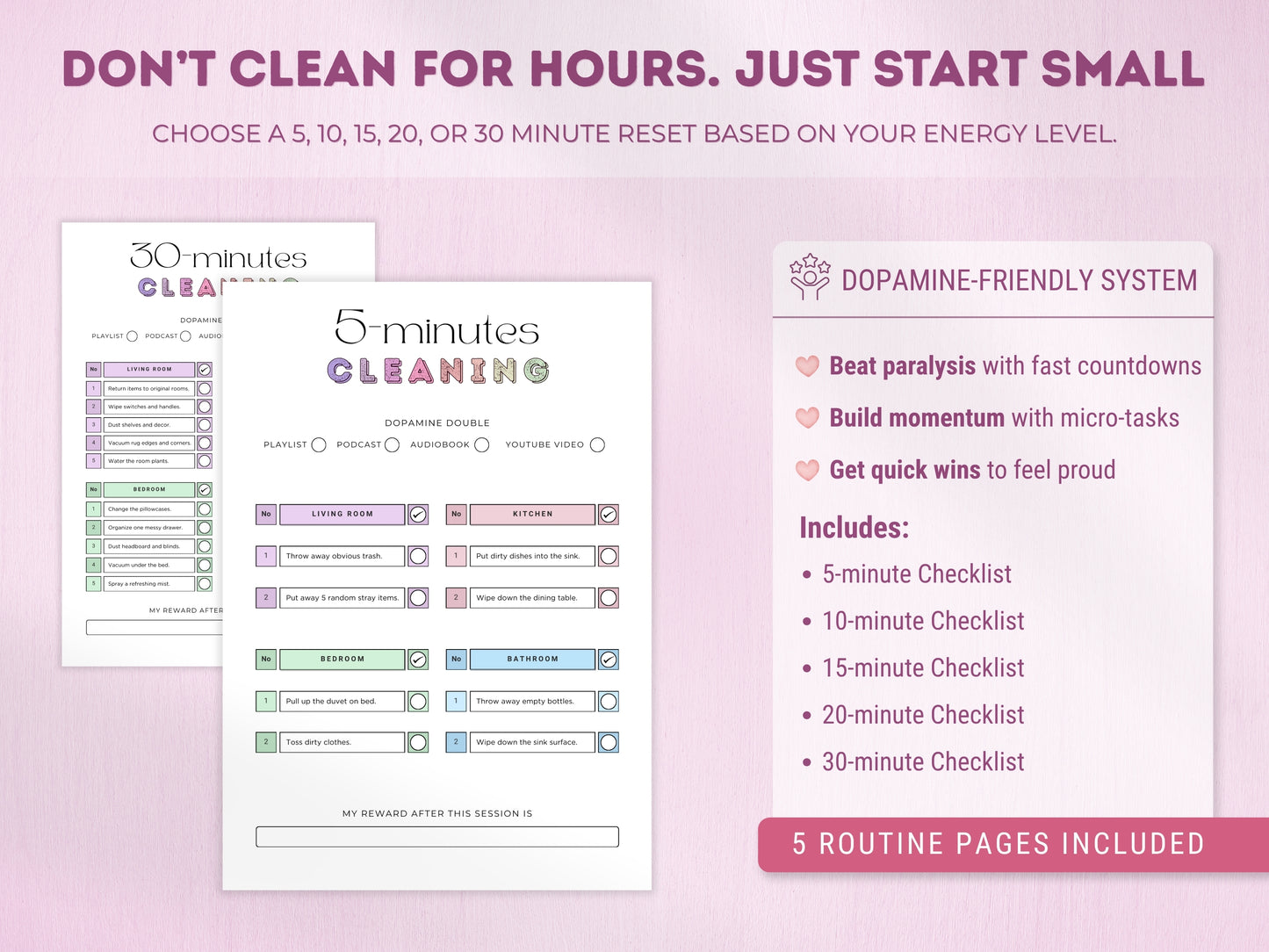 ADHD Cleaning & Home Reset Planner (Editable Bundle)