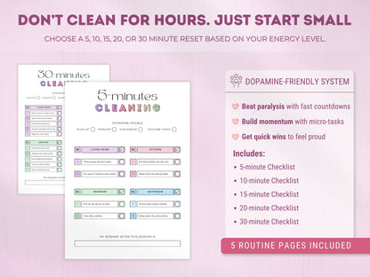 ADHD Cleaning & Home Reset Planner (Editable Bundle)