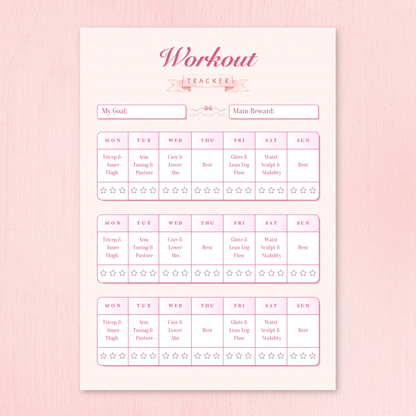 Pink workout tracker on a pink background