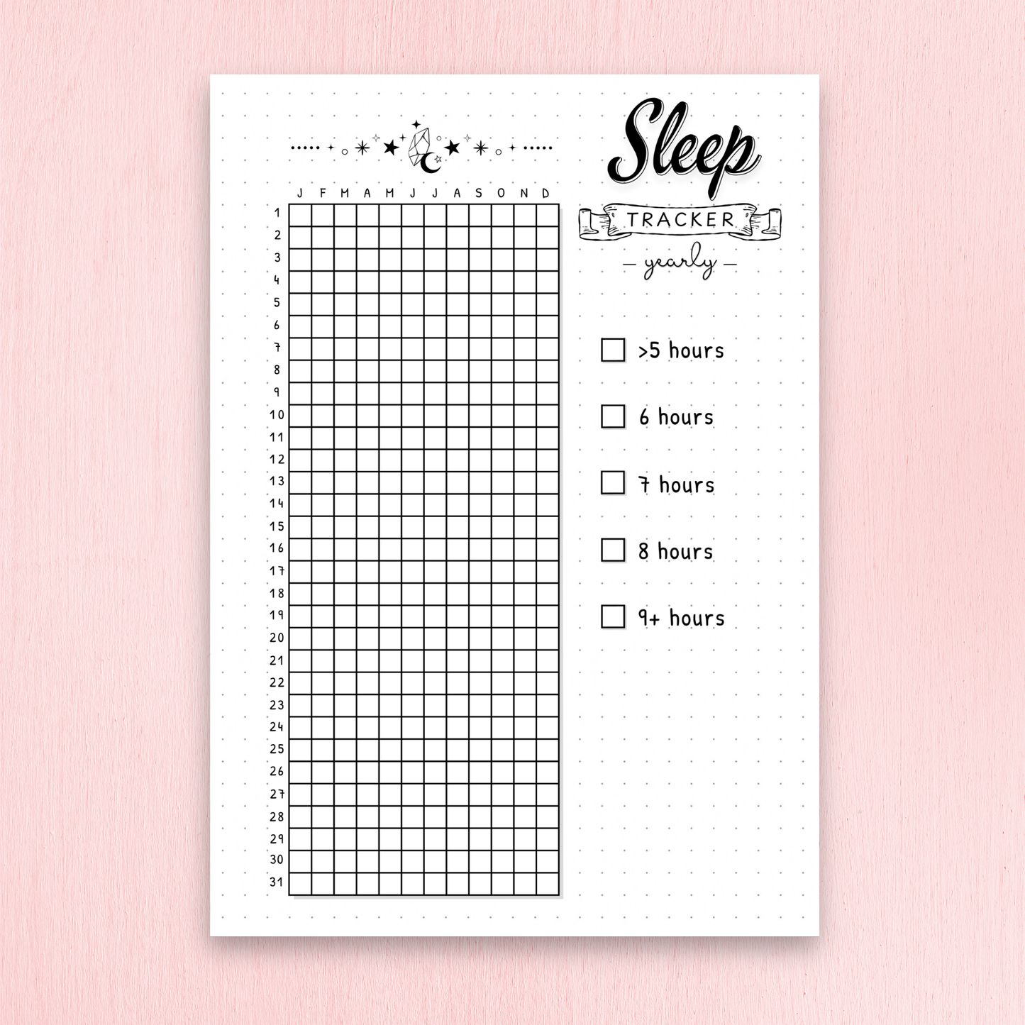 Sleep tracker chart on a pink background