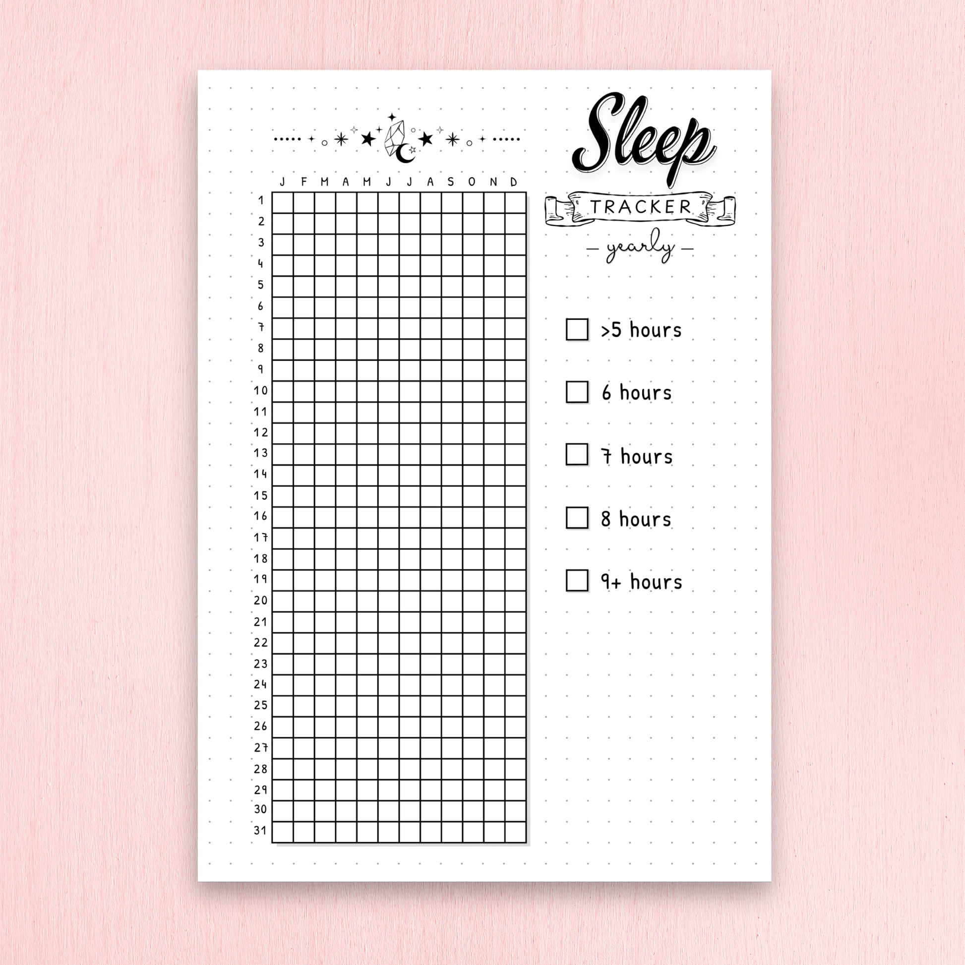 Sleep tracker chart on a pink background