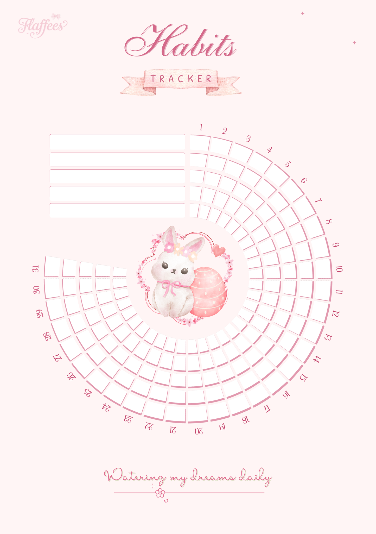  Habit tracker with a cute cat illustration on a pink background