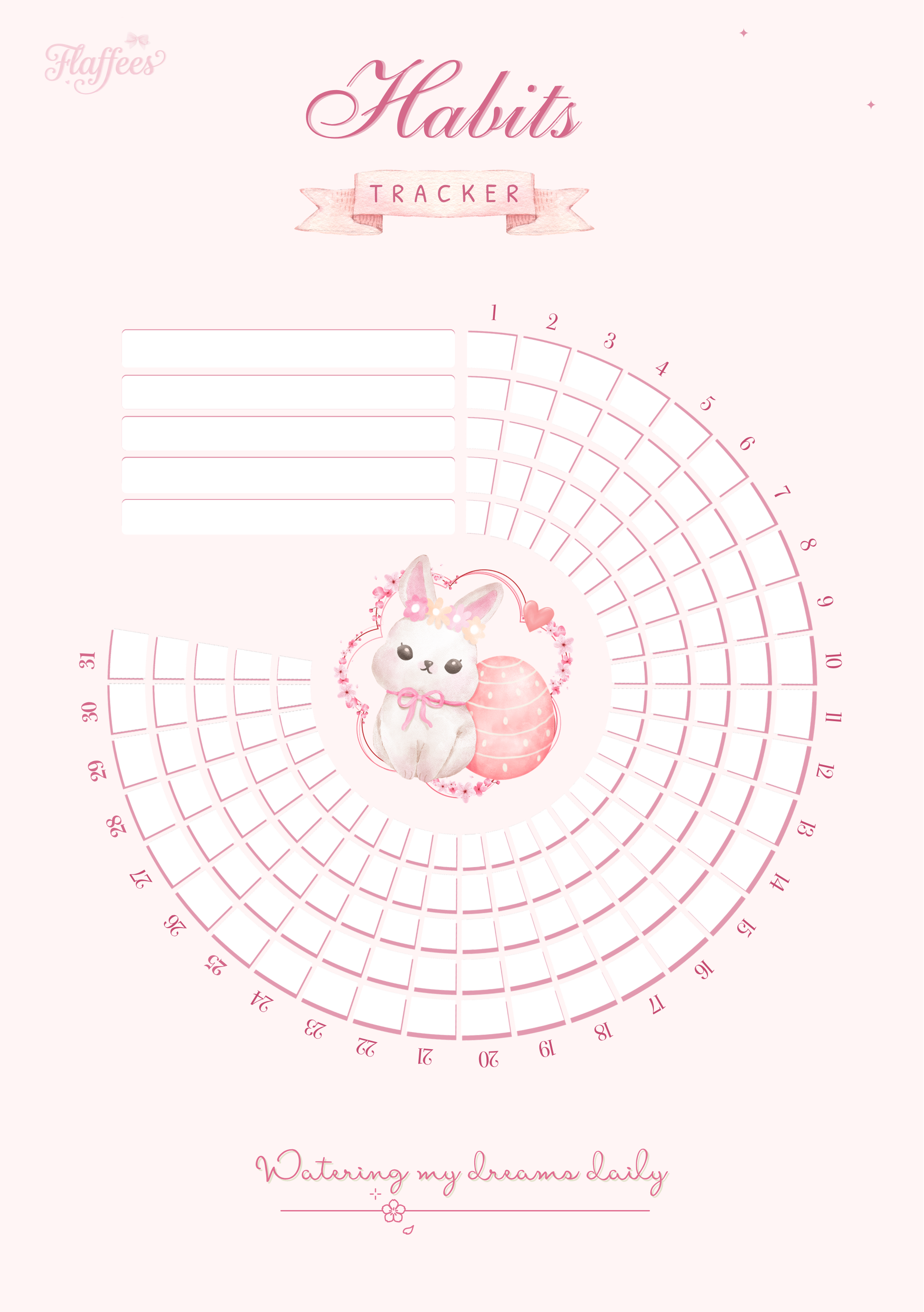  Habit tracker with a cute cat illustration on a pink background