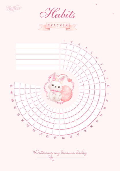  Habit tracker with a cute cat illustration on a pink background
