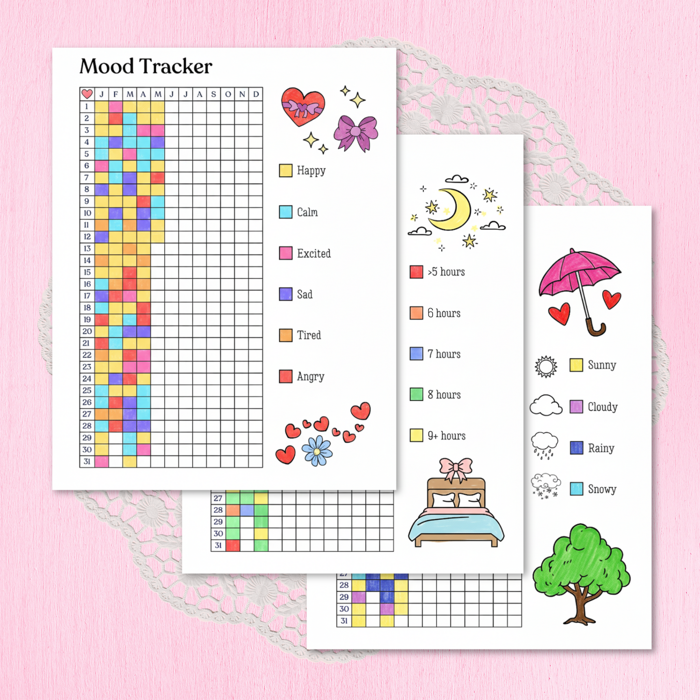 Free Printable Trackers Bundle (Mood + Weather + Sleep)
