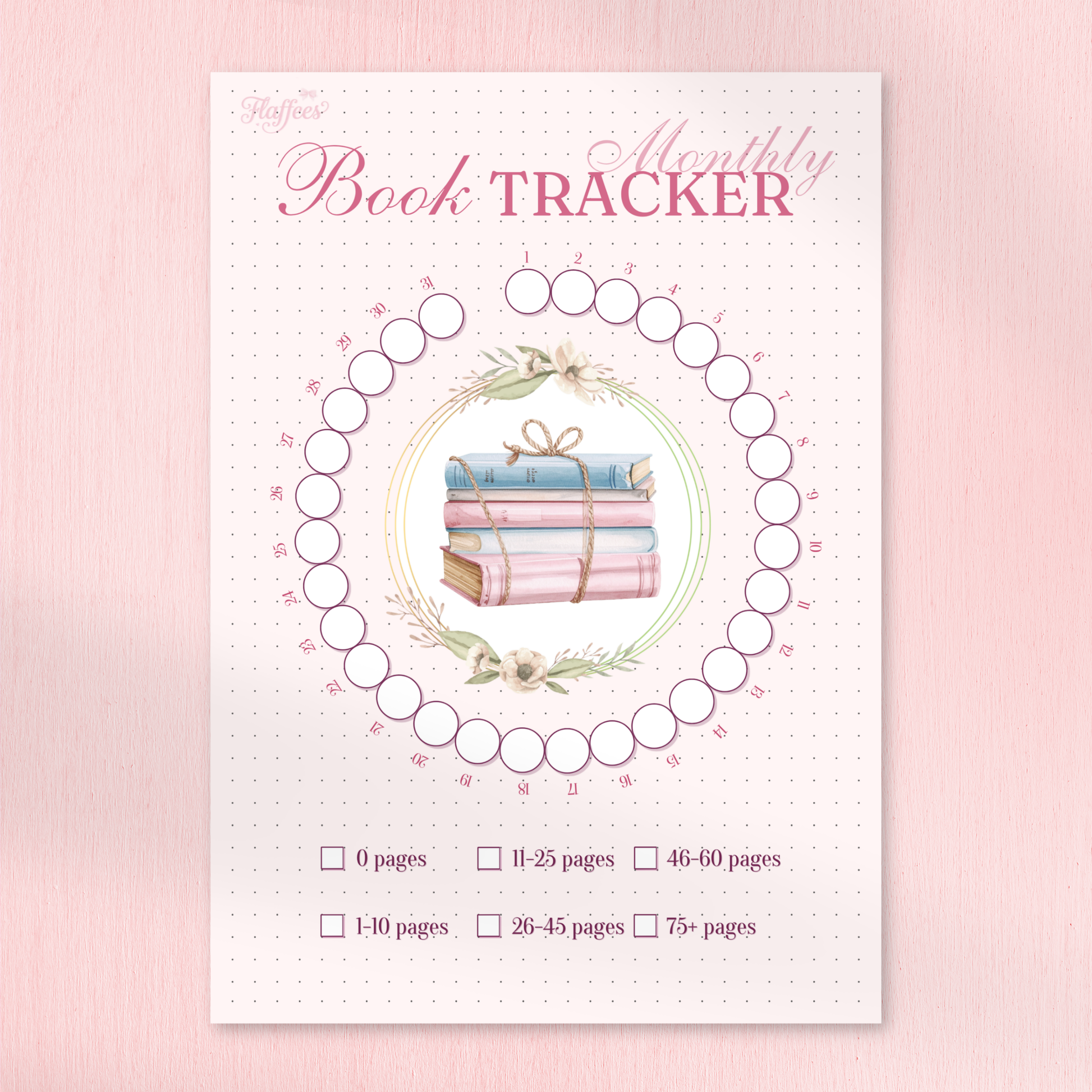 A watercolor yearly book tracker featuring twelve small bookshelves for each month, decorated with pink vases, candles, and flowers.